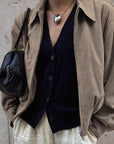 Suede Jacket for Women in Khaki