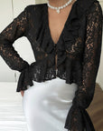 Stylish Lace V-Neck Long Sleeve Cardigan