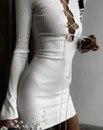 Fashionable Solid Color Long Sleeve Dress