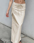 Beige Cotton Straight Skirt for Women