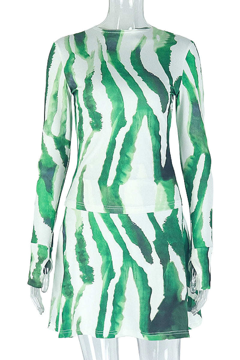 Stylish High Neck Printed Two-Piece Dress Set