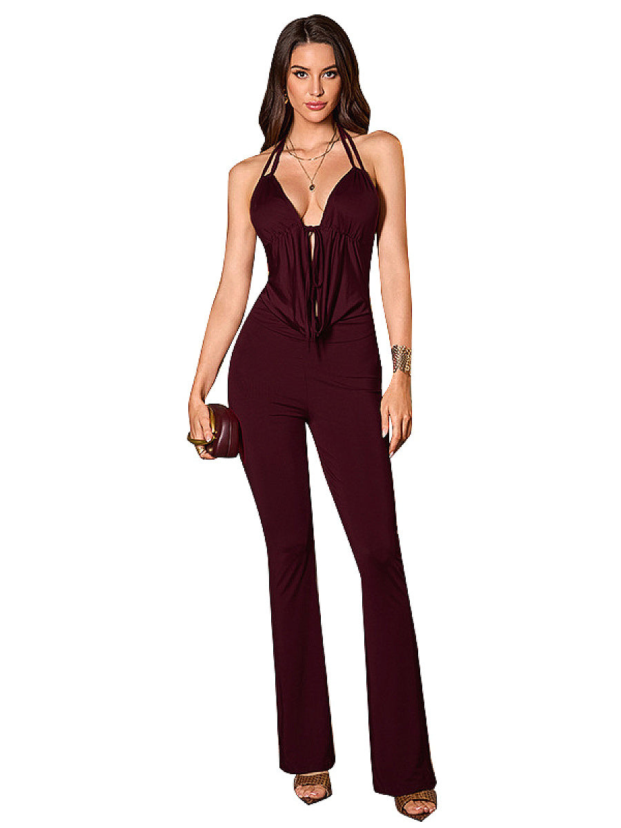 Deep V Neck Halter Jumpsuit for Women
