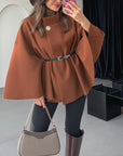 Elegant Winter Women's Cape Coat with Waist Tie