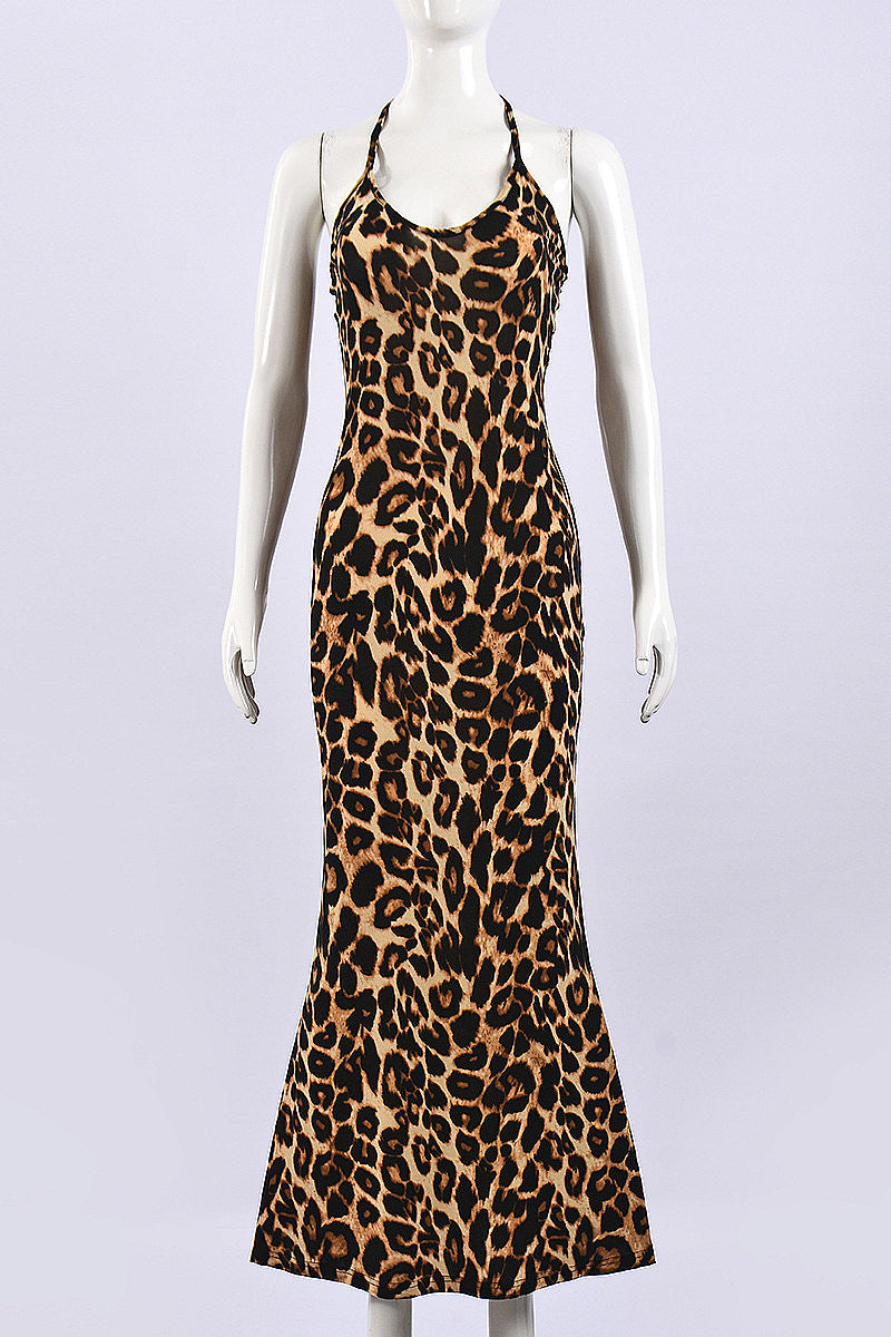 Sexy Sleeveless Leopard Print Bodycon Dress