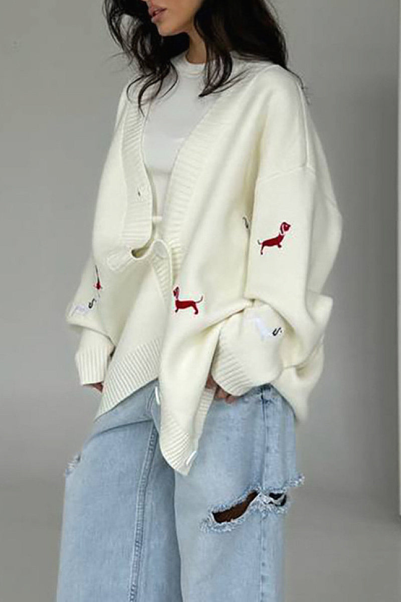 Korean Style Embroidered Dog Sweater Cardigan