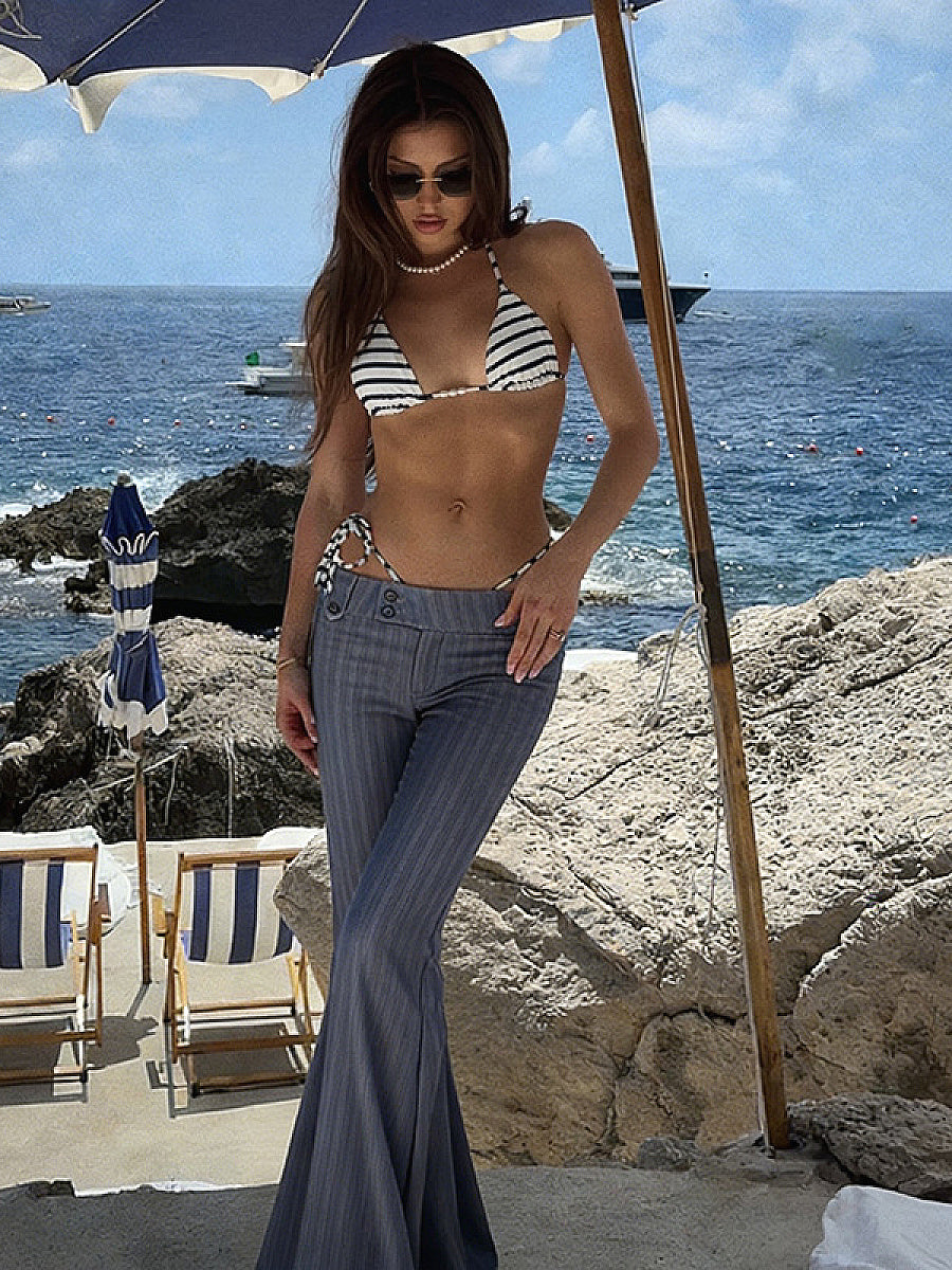 Vintage Striped Flared Pants for Casual Wear