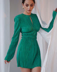 Spring Commuter Green Pleated Dress for Women