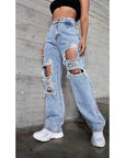 High Waist Ripped Straight Leg Jeans for Women