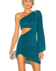 Asymmetrical Shoulder Flare Sleeve Dress