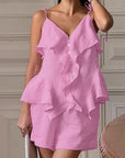 Summer Pink Cotton Two-Piece Set for Women