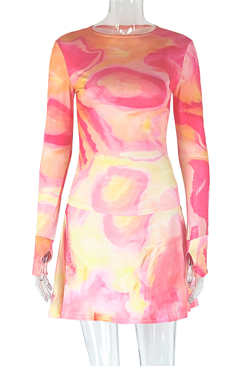 Stylish High Neck Printed Two-Piece Dress Set