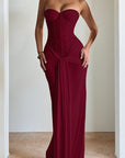 Elegant Strapless Long Dress with Waist Tie