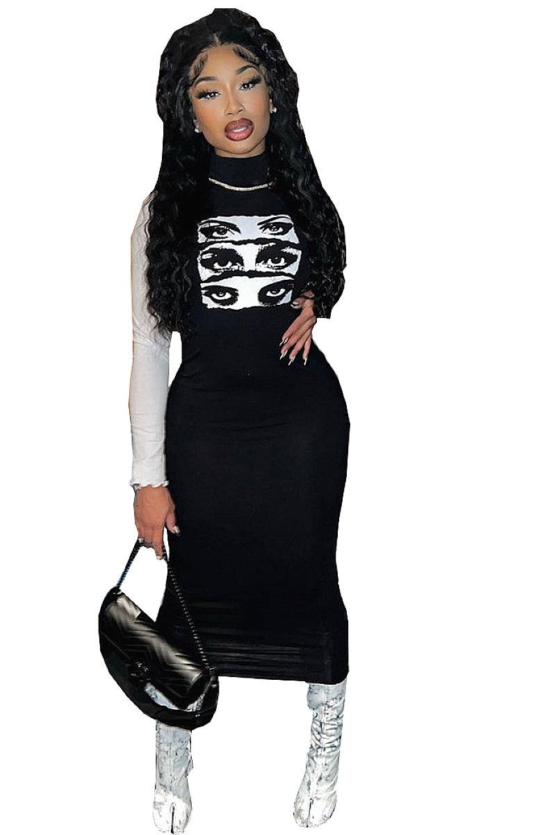 Sexy Long Sleeve Round Neck Dress for Women