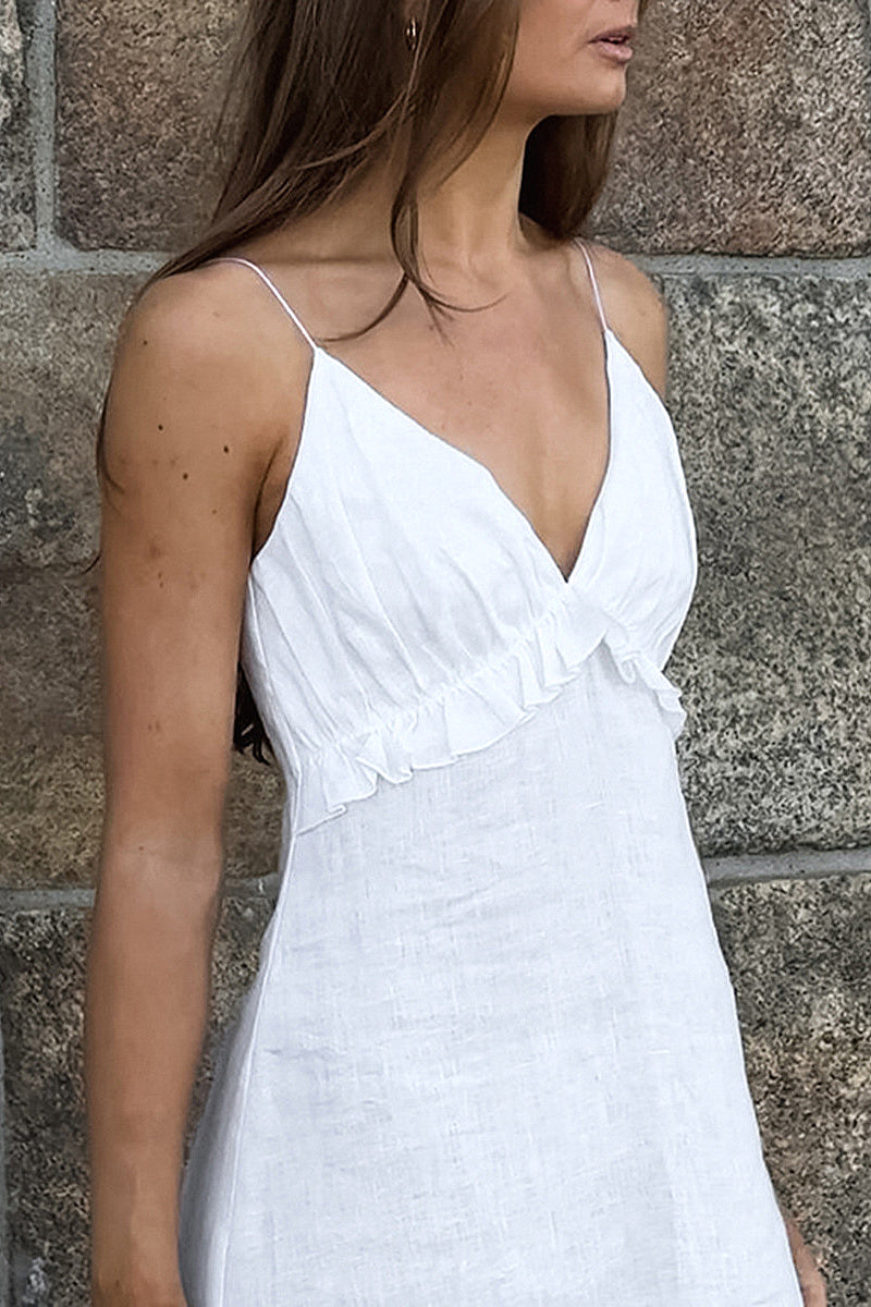 Elegant White Deep V-Neck Dress for Women