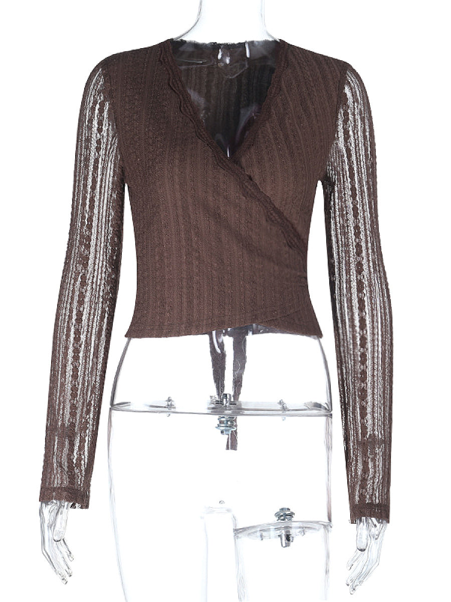 Sexy Lace Tie Long Sleeve Top