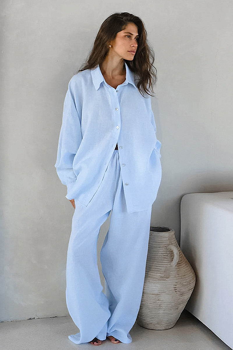 Casual Cotton Linen Khaki Shirt and Pants Set