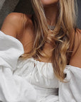 Chic Off-Shoulder Puff Sleeve Tie Long Sleeve Top