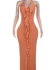 Ruffled Backless Bodycon Dress