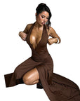 Deep V Neck Ruffle Hem A-Line Dress