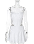 Lace Panel Waist Cinching Top and High Waist Skirt Set