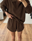 Vintage Walnut Brown Polo Set for Women