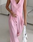 Spring Pink Sleeveless Vest and Wide Leg Pants Set