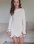 Elegant Ruffled Hem Long Sleeve Knit Dress