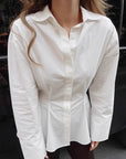 Brown Waist-Defined Pleated Shirt for Women