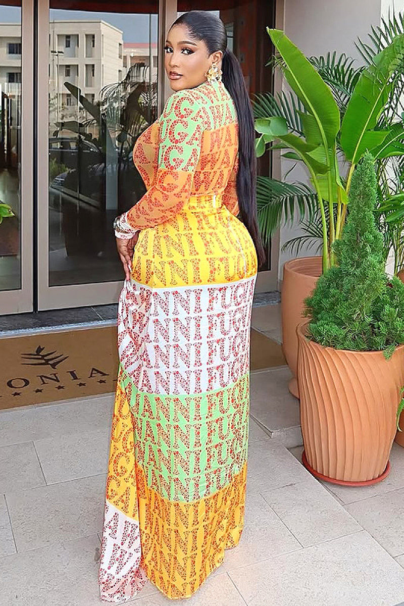 Elegant Printed Long Sleeve Bodycon Dress