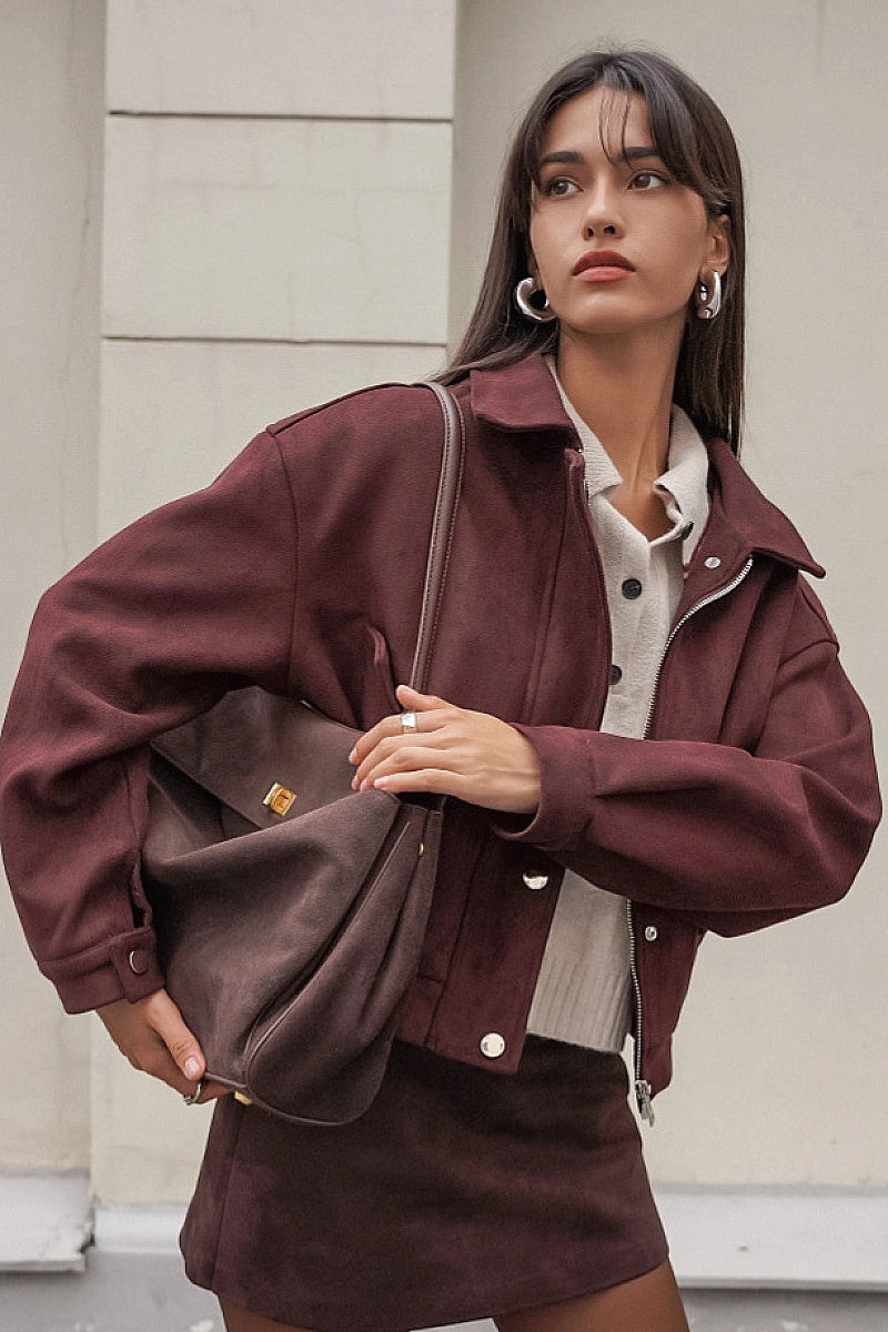 Retro Brown Suede Jacket for Women