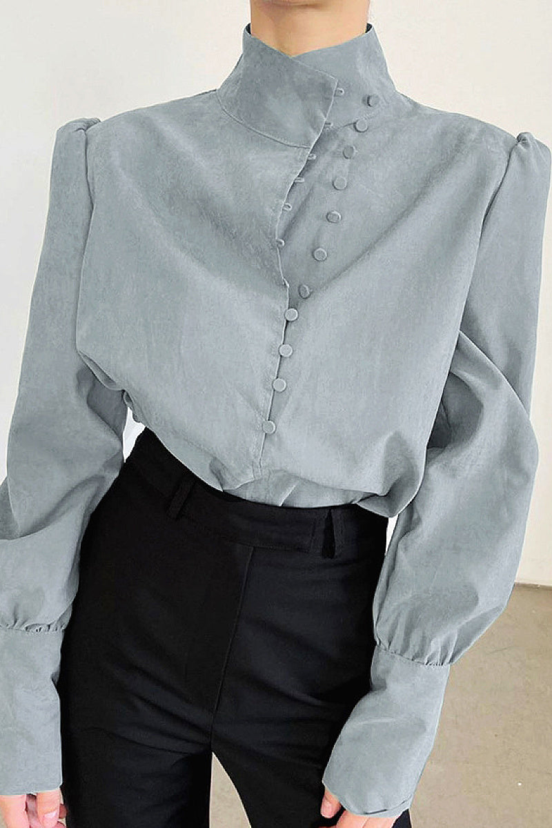 Spring Women's Long Sleeve Chinese Collar Shirt