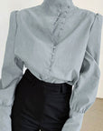 Spring Women's Long Sleeve Chinese Collar Shirt