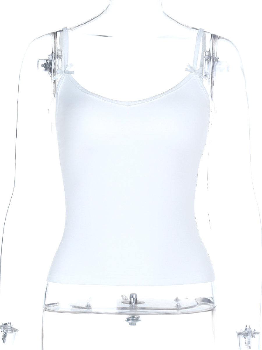 Solid Color Bow Tie Slim Fit Camisole Top