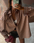 Loose Vintage Plaid Long Sleeve Shirt for Women