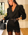 Fashionable Casual Dot V-Neck Set with Short Skirt