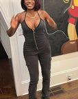 Summer Fashionable Zipper Long Denim Jumpsuit