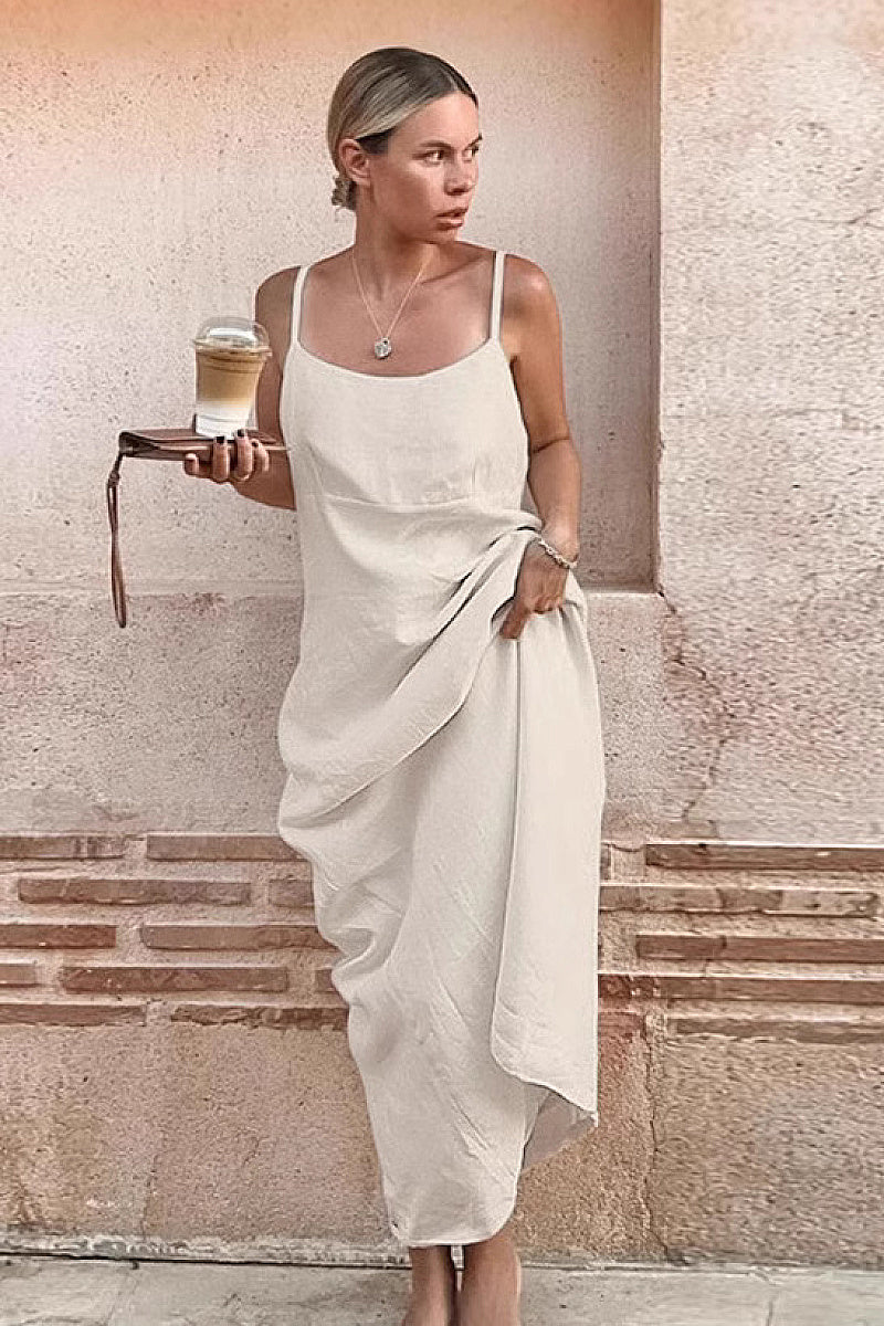 Summer Casual Cotton Linen A-Line Dress for Women