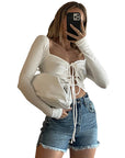 Stylish Lace-Up Long Sleeve Top for Women