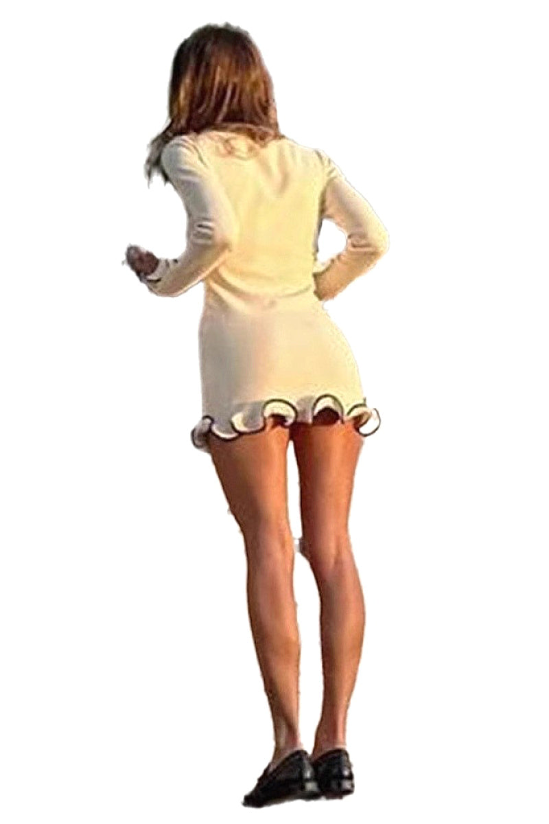 Elegant Ruffled Hem Long Sleeve Knit Dress