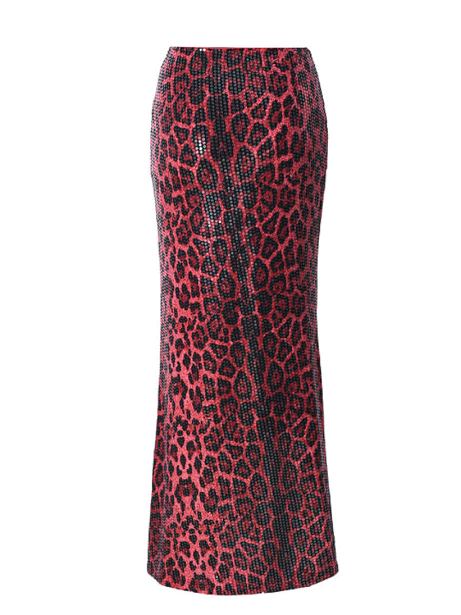 Leopard Print Sequin Layered Skirt for Women