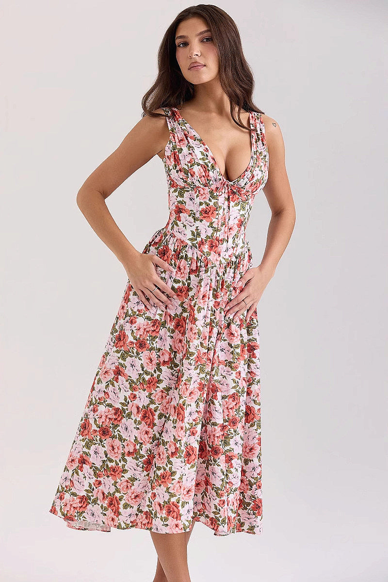 Summer Slim Fit Floral V-Neck Dress