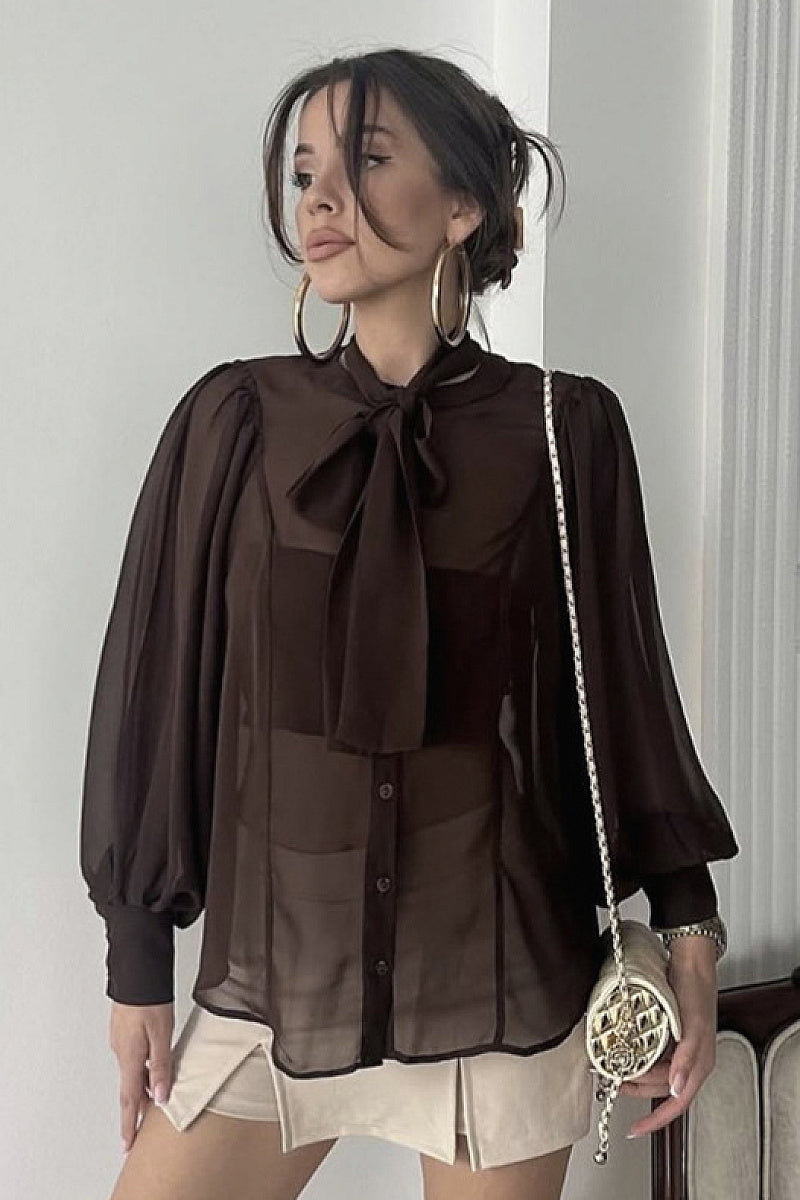 Elegant French Chiffon Tie Blouse for Women