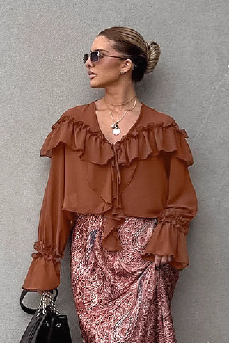 Chic Women's Flare Sleeve Chiffon Top