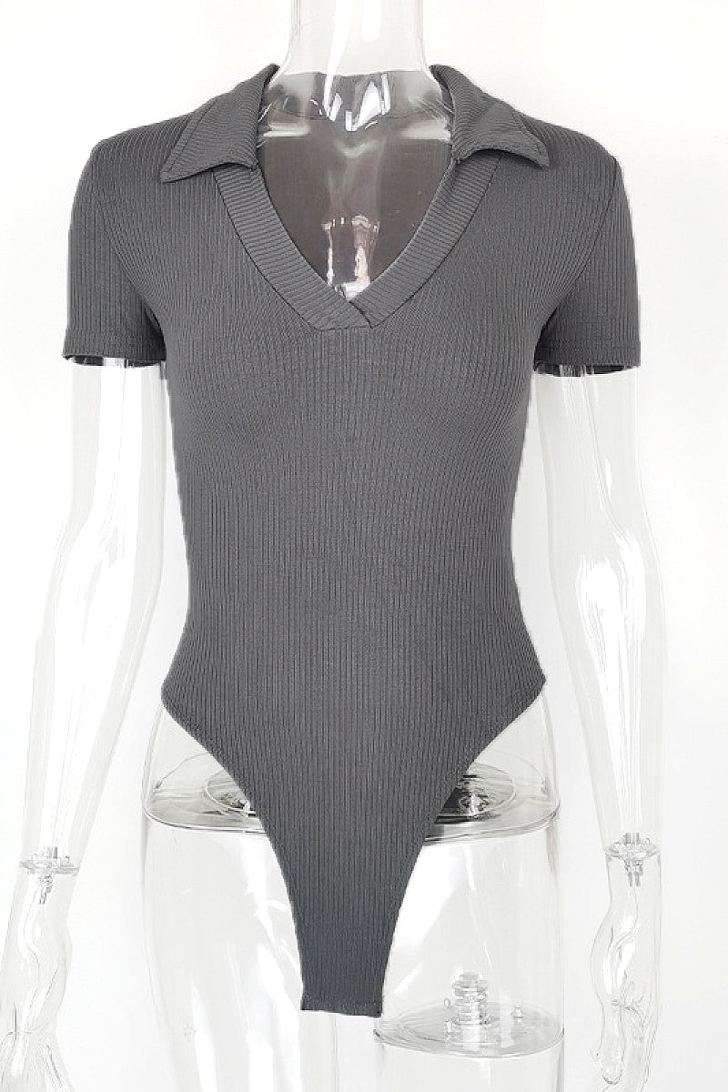 Summer New Women's Cotton Polo Neck Slim Fit Bodysuit