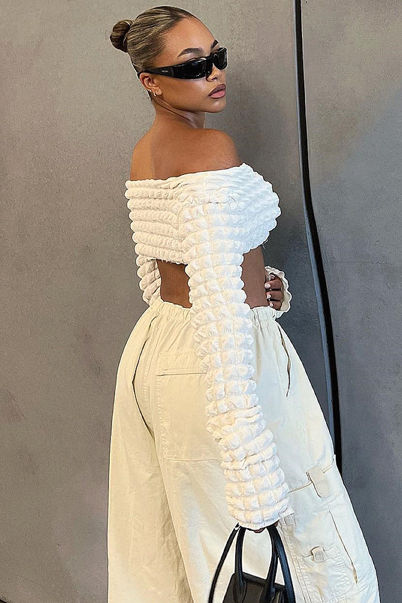 Sexy Hollow Out Long Sleeve Off Shoulder Top