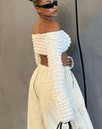 Sexy Hollow Out Long Sleeve Off Shoulder Top