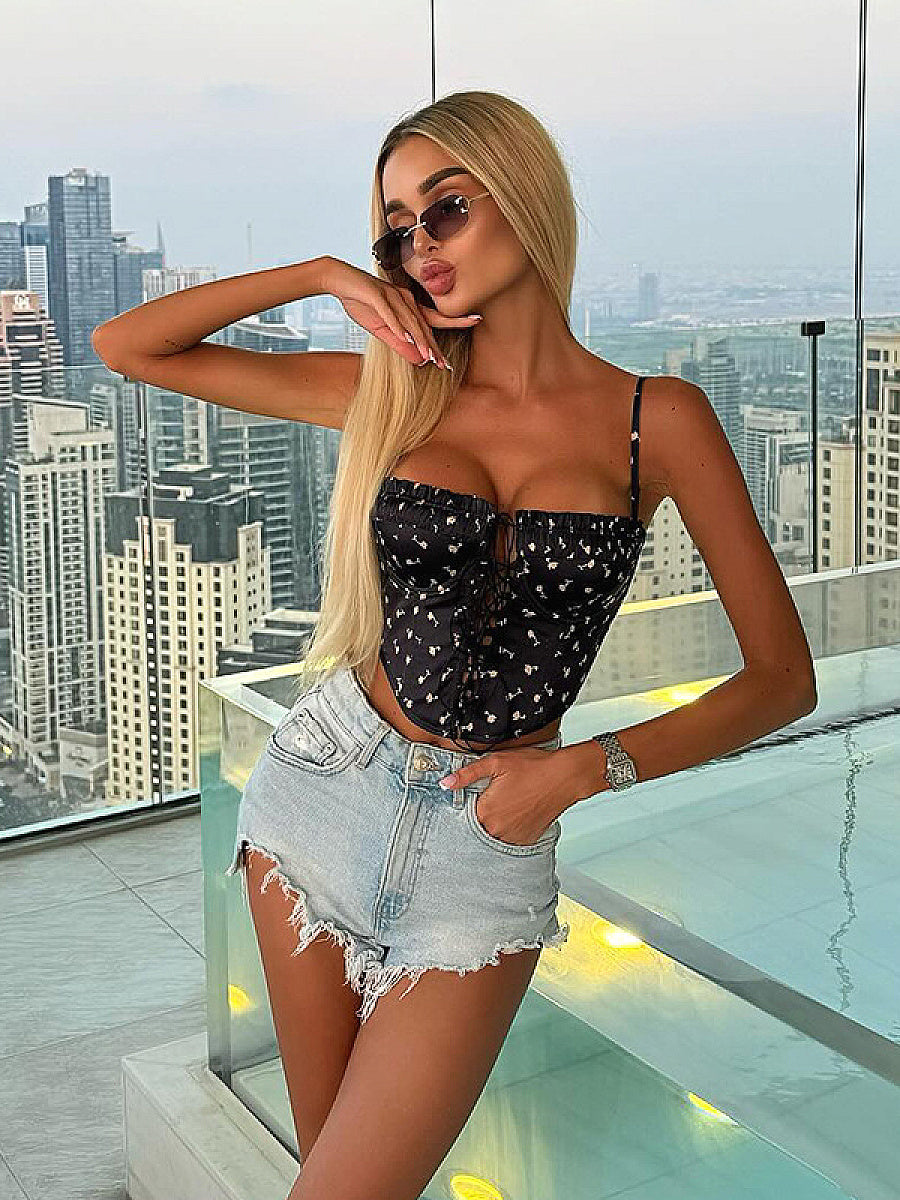 European Style Floral Hollow Out Cami Top