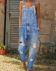 Trendy Women's Denim Overalls with Distressed Wash