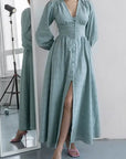 Elegant V-Neck Lantern Sleeve Dress