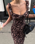 French Style Leopard Print V-Neck Dress